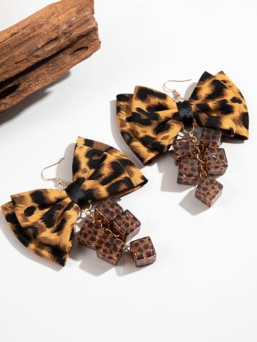 Chunky Leopard Dangle Drop Earrings for Women 80s 90s Leopard Print Bow Earrings